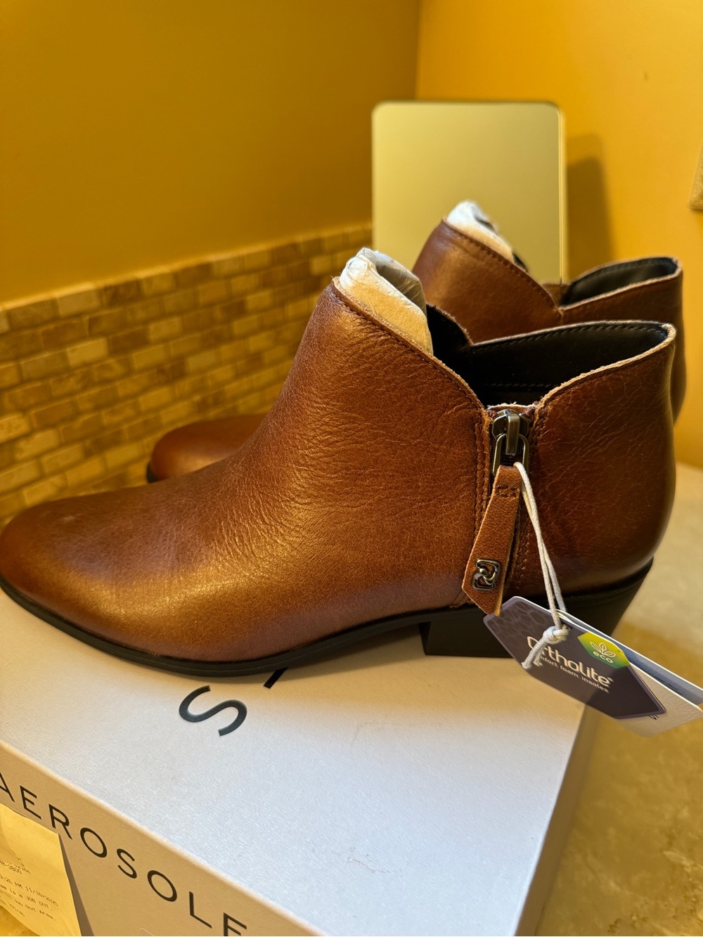 AEROSOLES Copper Brown Leather Ankle Boots